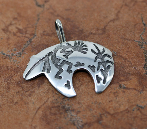 Navajo Silver Bear Kokopelli Pendant