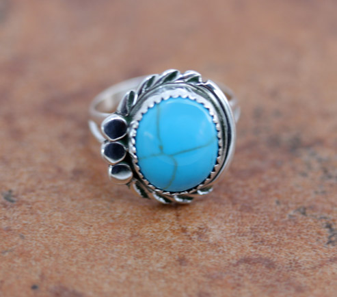 Navajo Silver Turquoise Ring Size 5