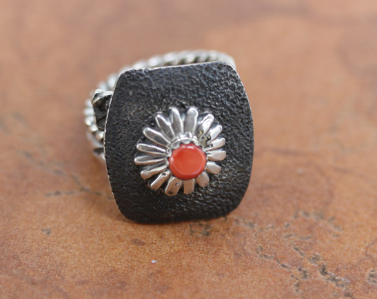 Navajo Silver Coral Ring Size 8_10