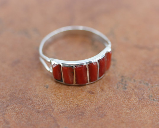 Navajo Silver Coral Ring Size 8