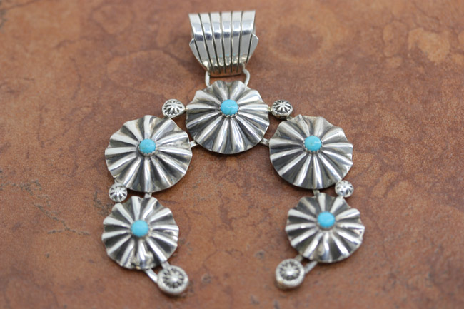 Navajo Sterling Turquoise Concho Naja Pendant