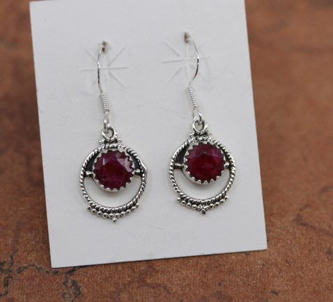 Sterling Silver Ruby Hook Earrings