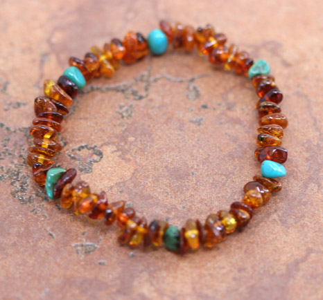 Baltic Amber Turquoise Stretch Bracelet