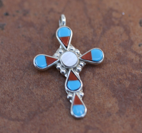 Zuni Sterling Multi_Stone Cross Pendant