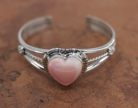 Navajo Silver Pink Quartz Heart Bracelet