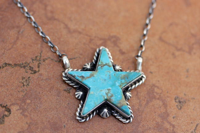 Navajo Silver Turquoise Star Necklace