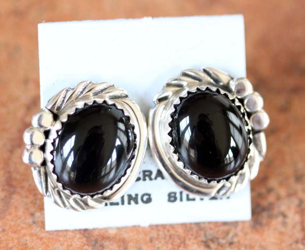 Navajo Silver Onyx Earrings by Sharon Cadman