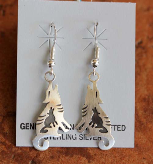 Navajo Sterling Silver Wolf Earrings by Stanley Gene