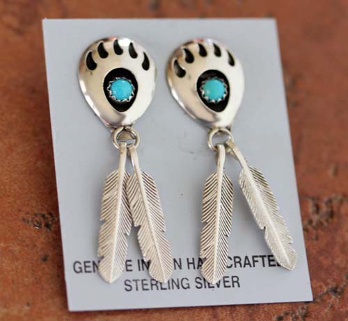 Navajo Turquoise Bear Paw Earrings